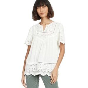 Knox Rose Blouse Size XXL Eyelet Embroidered Short Sleeve Top XXL White Bohemian